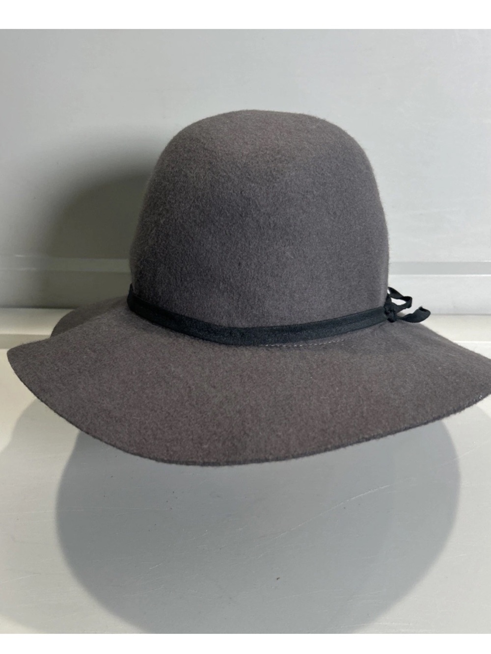 Women’s Wool Felted Wide Brim Felt Floppy Hat Gray 100% Wool With Ribbon OSFM